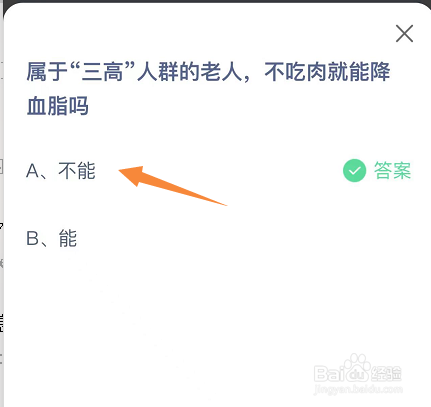 蚂蚁庄园:属于三高人群的老人不吃肉能降血脂吗