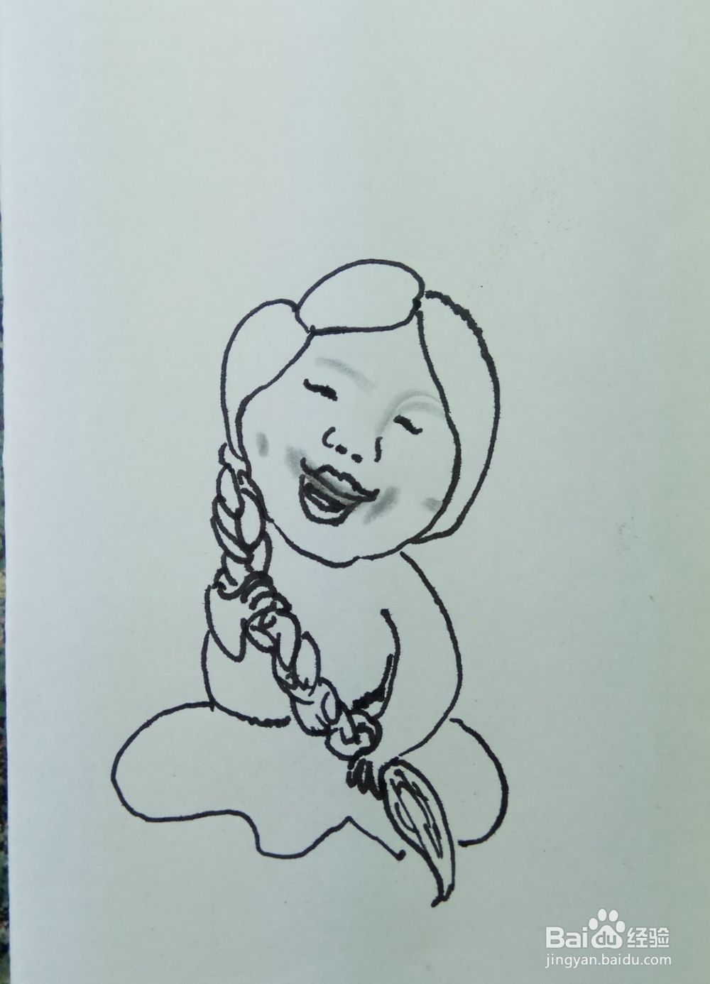 怎样画简笔画“留着长辫子的开心女孩”？