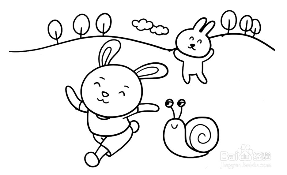 森林动物场景简笔画