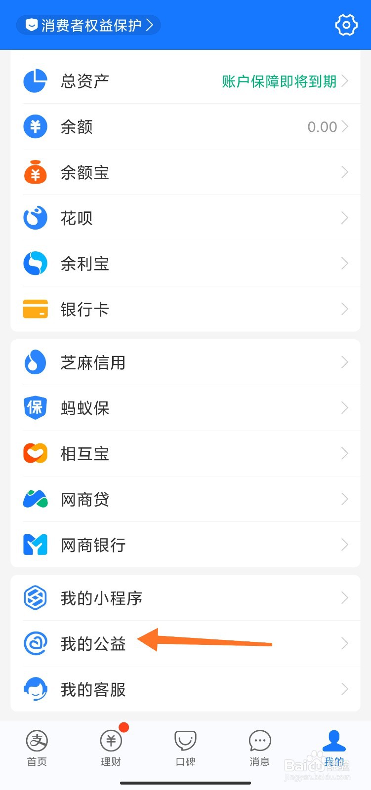 支付宝怎么看自己的公益数据