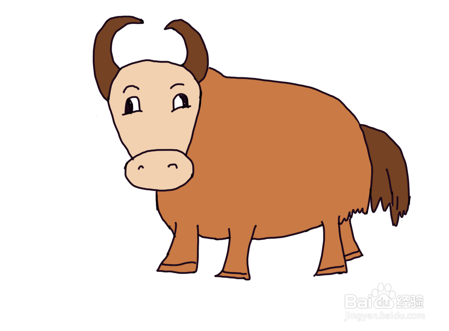 怎么画儿童彩色简笔画卡通动物小牛?