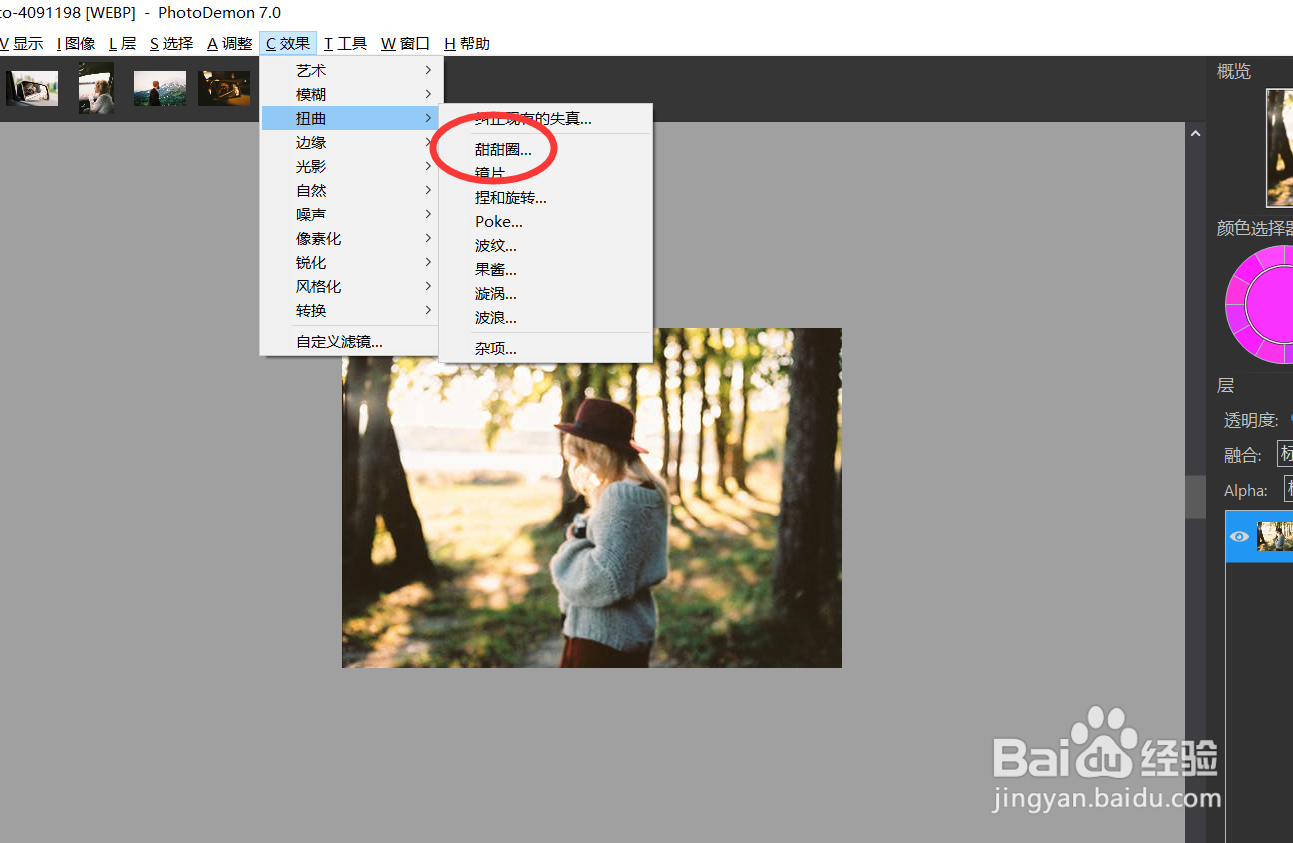 怎样用photodemon将图片做成甜甜圈效果