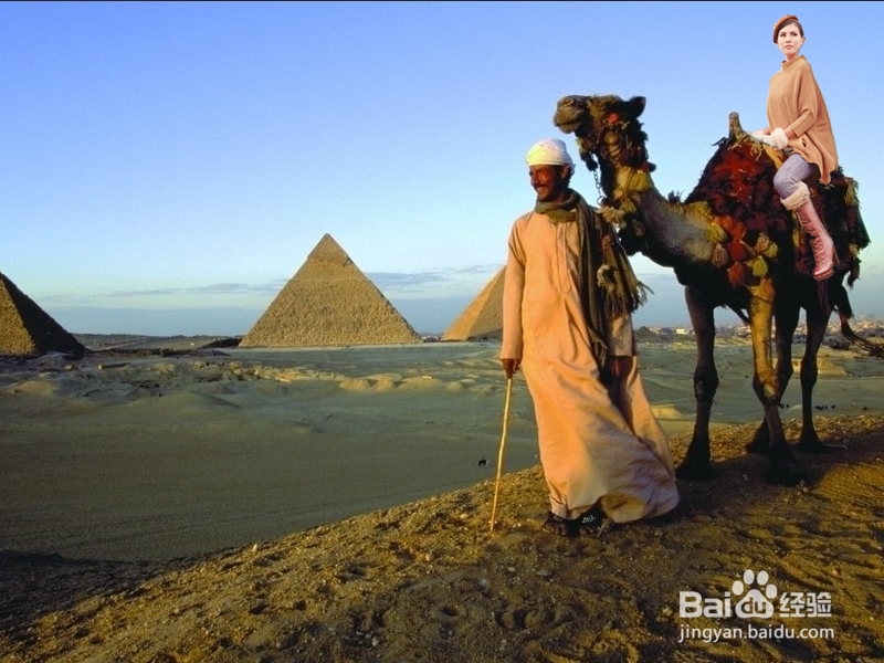 用PS合成一张埃及当地居民牵着骑骆驼的美女图
