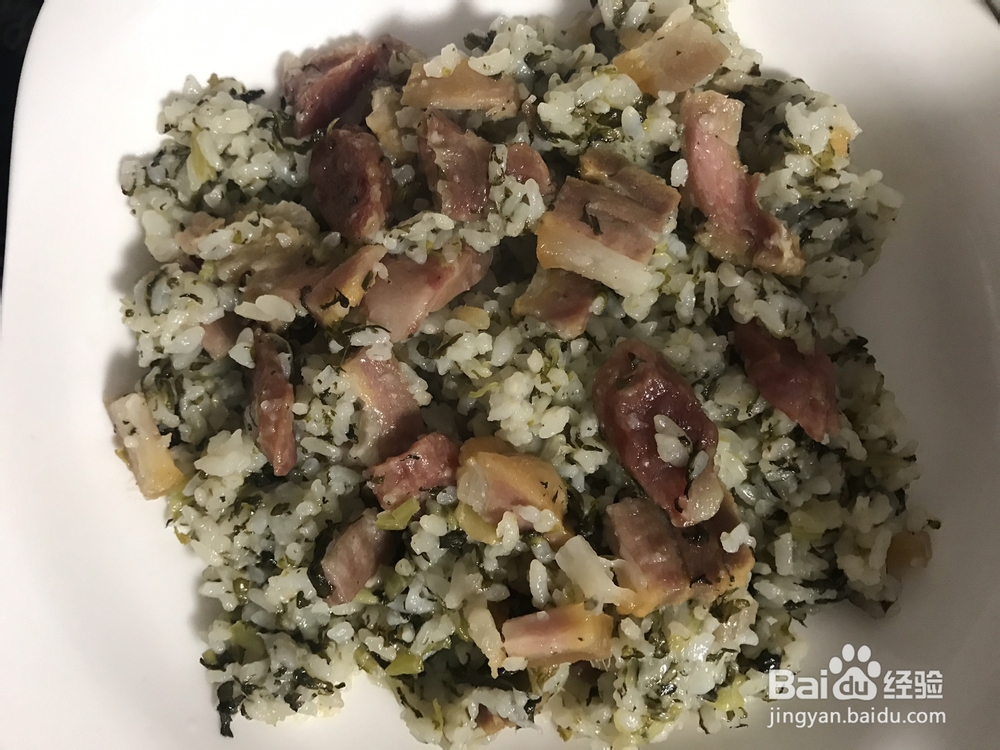 吃光光的咸肉香肠莴笋叶菜饭