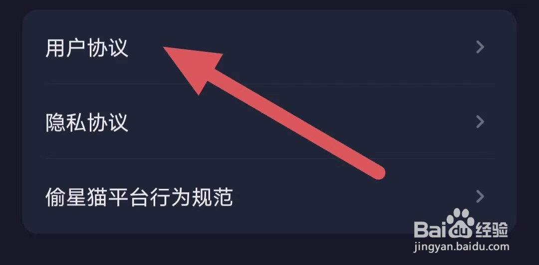偷星猫如何查看用户协议