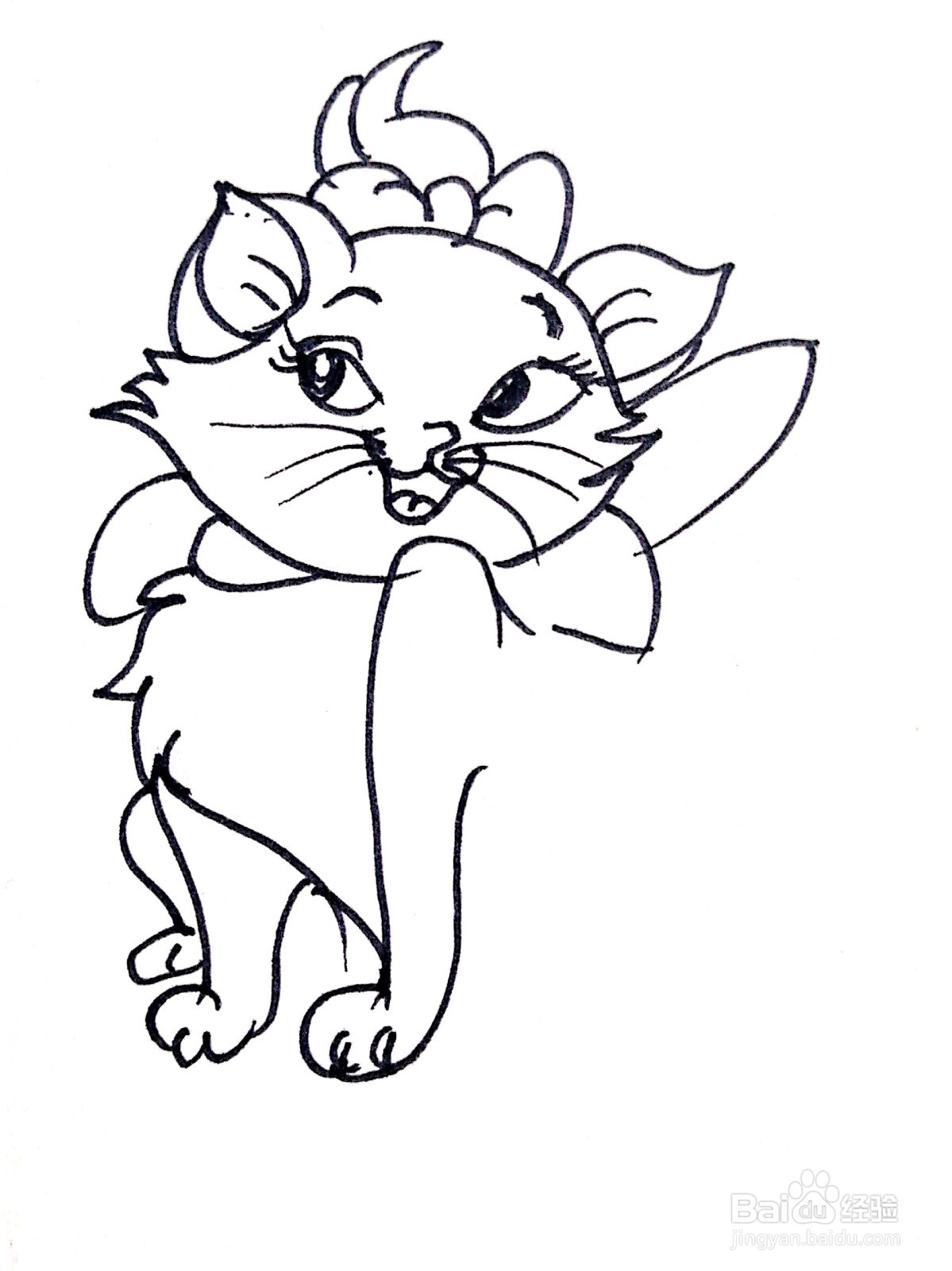 漂亮可爱的小猫线描画怎么画