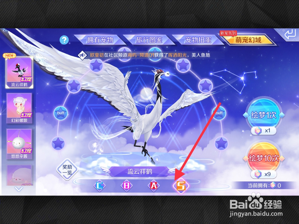 QQ炫舞怎么查看萌宠流云祥鹤各阶形态？