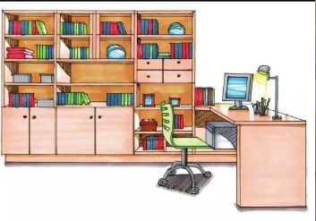 家具设计之书房家具手绘效果图表现