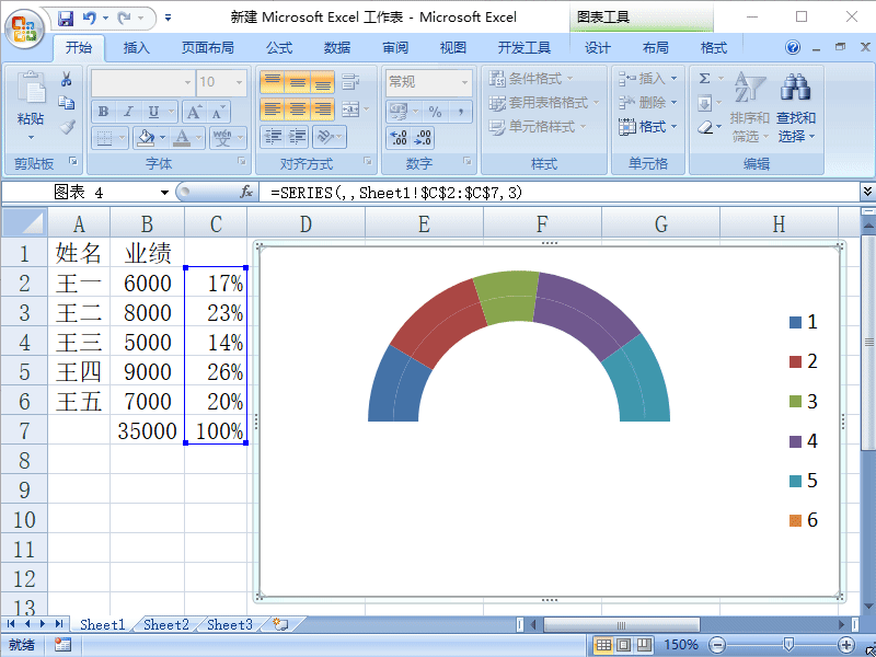 Excel2007如何制作半圆圆环图