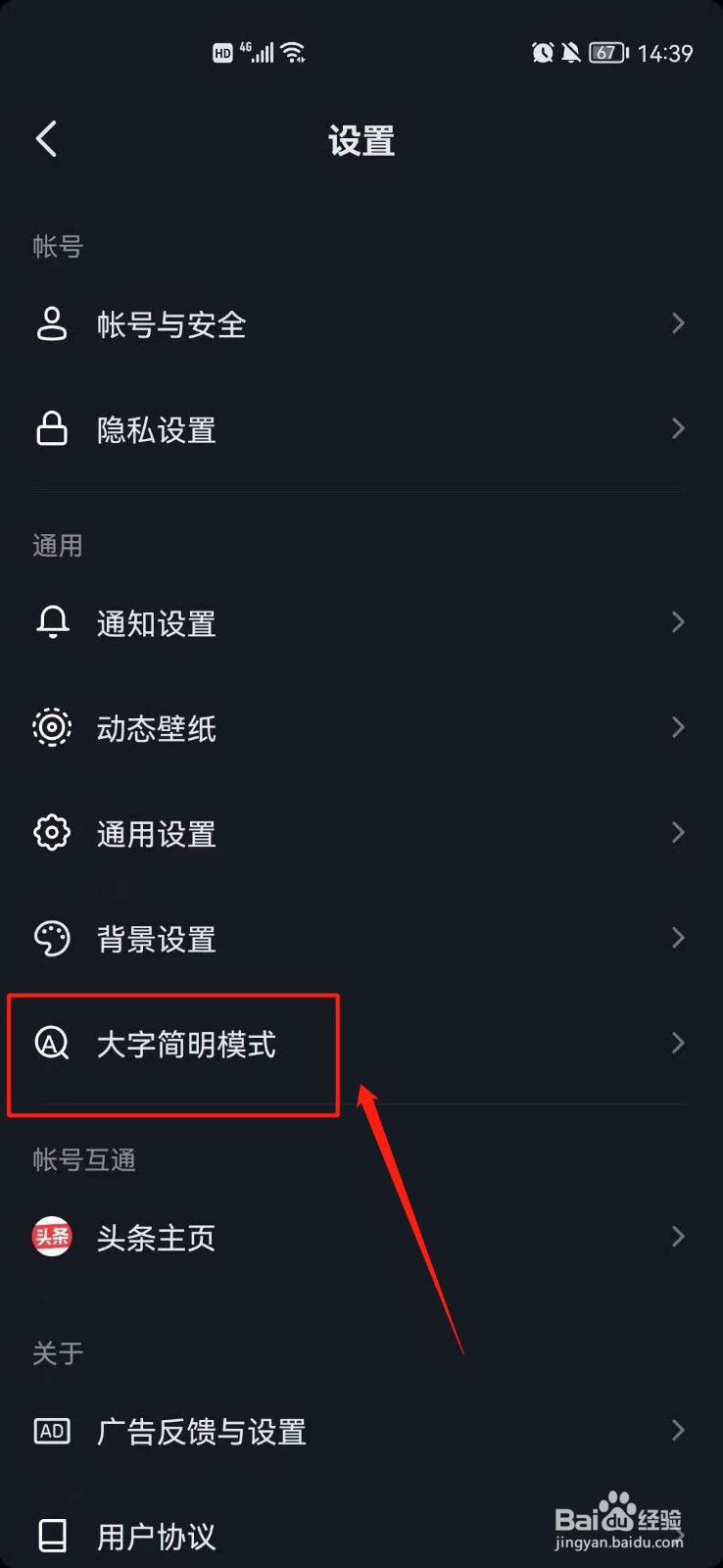 抖音大字简明模式怎么开