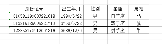 wps快速提取生日、性别、星座、属相