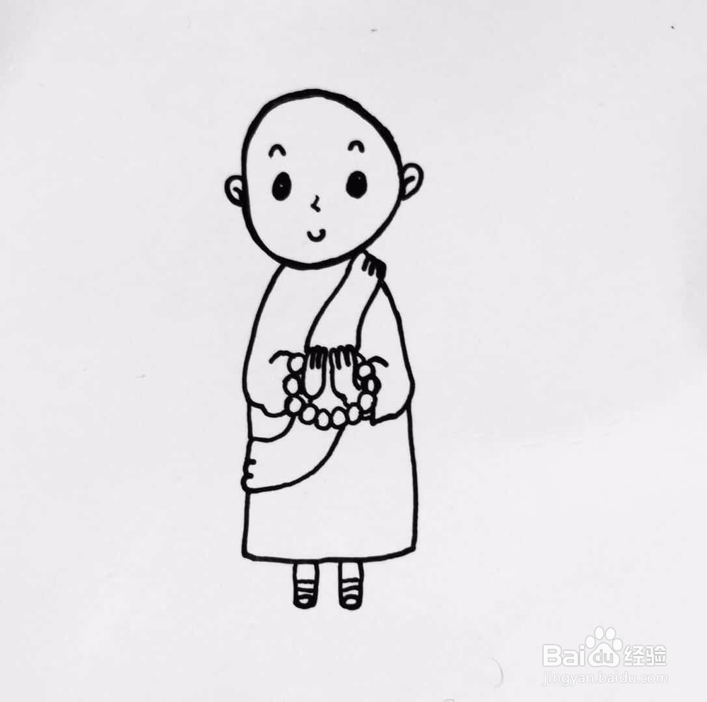 茉莉水彩手绘之踱步的小和尚