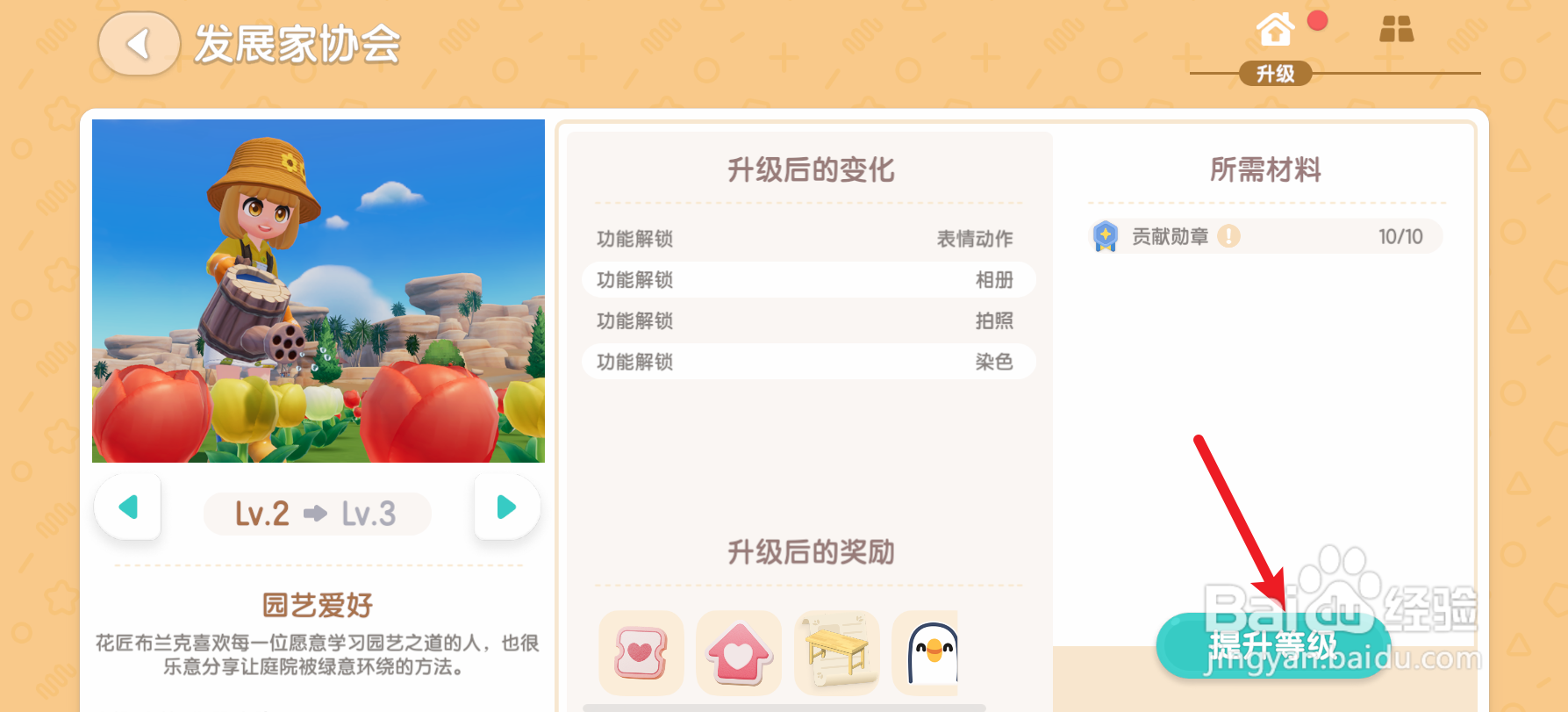 心动小镇怎样将发展家协会等级提升至3级