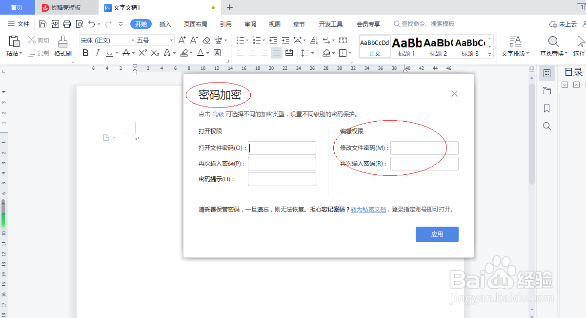 WPS文字处理 2022设置修改文件密码