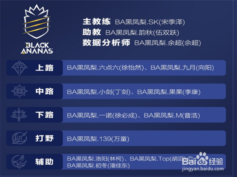 2019年KPL春季赛，BA黑凤梨战队的具体上阵名单