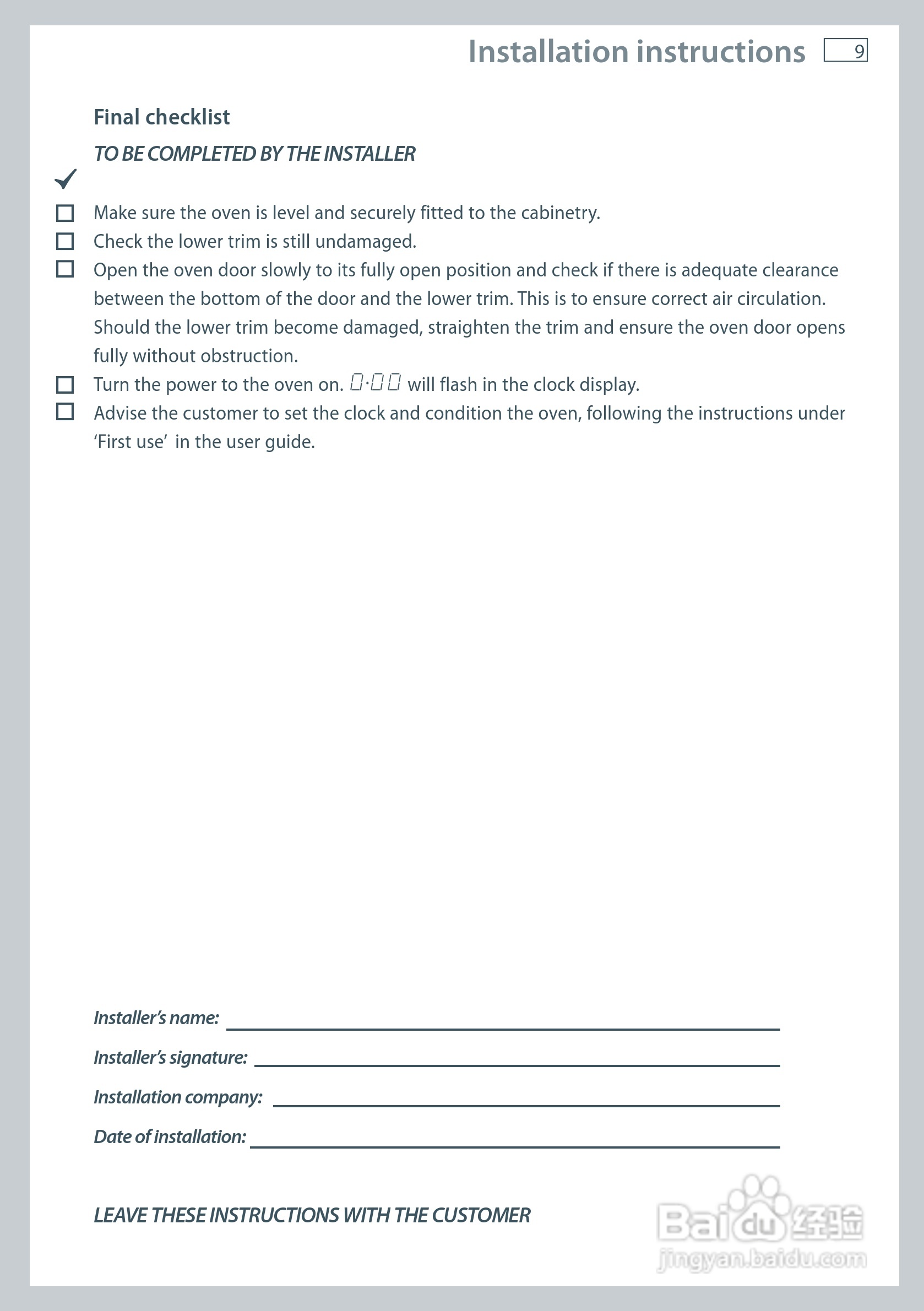 斐雪派克OB60NDEX2嵌入式烤箱说明书:[1]