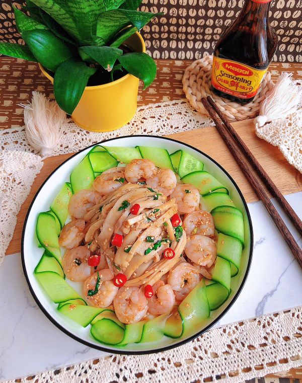 凉拌虾仁杏鲍菇