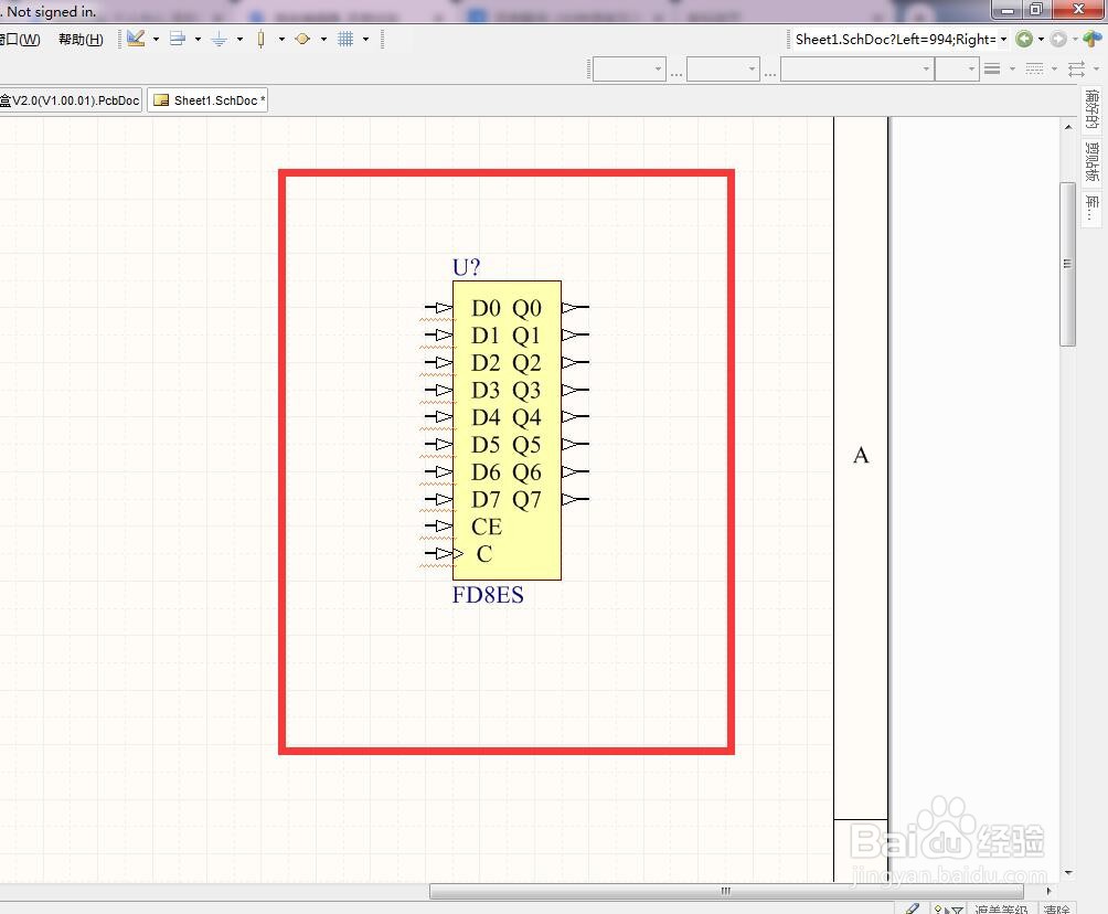 如何在AD中放置使能分立8位D型触发器？