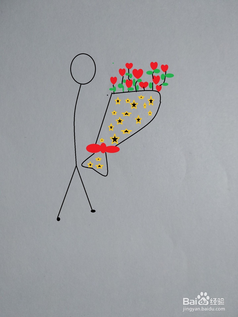 手捧爱心花束的火柴人画法