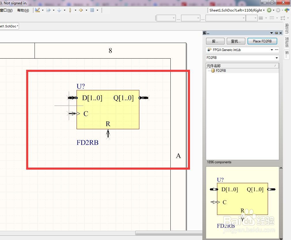 如何在AD中放置2位复位总线D型触发器？