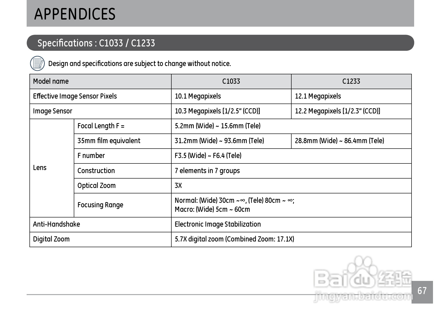 GE通用C1033数码相机说明书:[7]