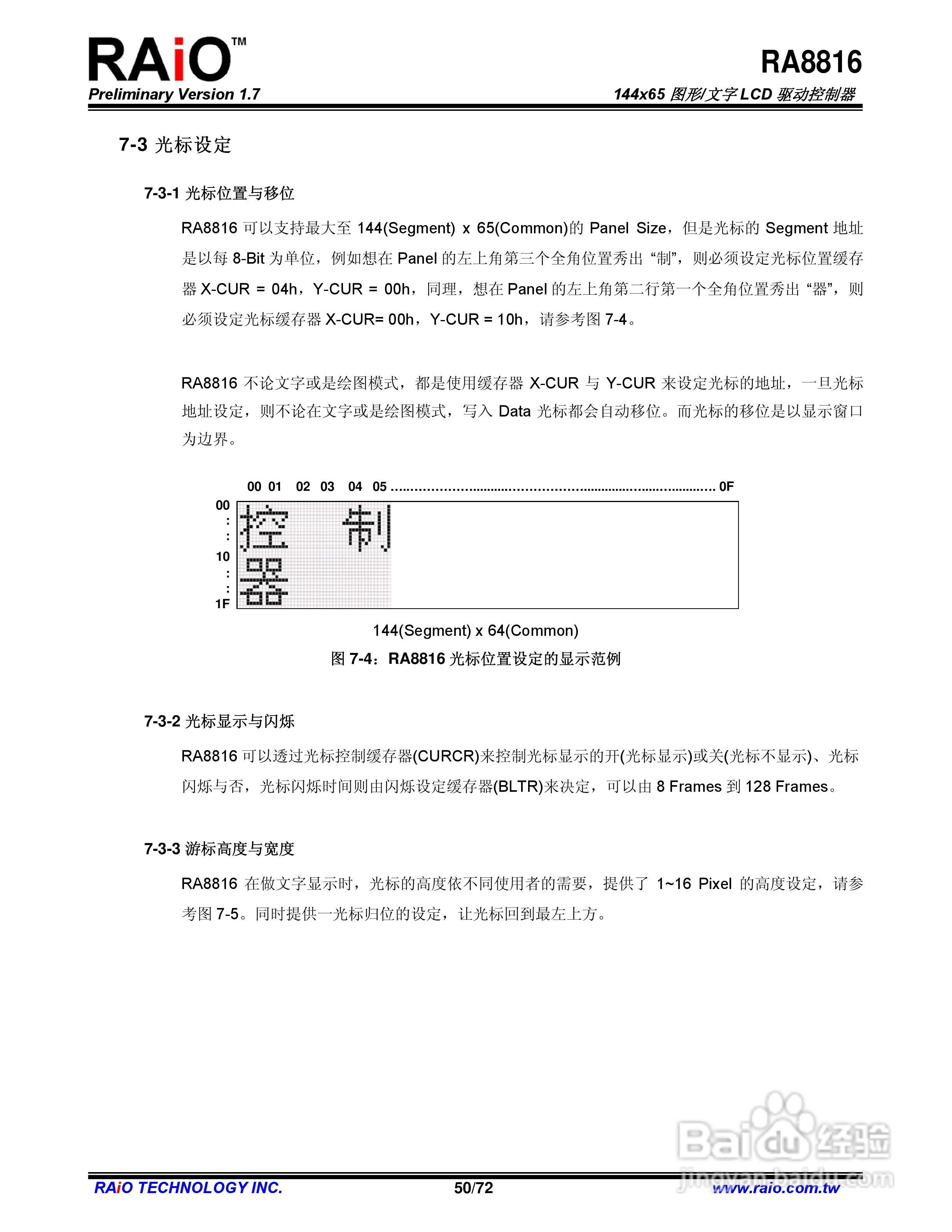 RAiO RA8816 144x65图形/文字LCD驱动控制器说明书:[5]