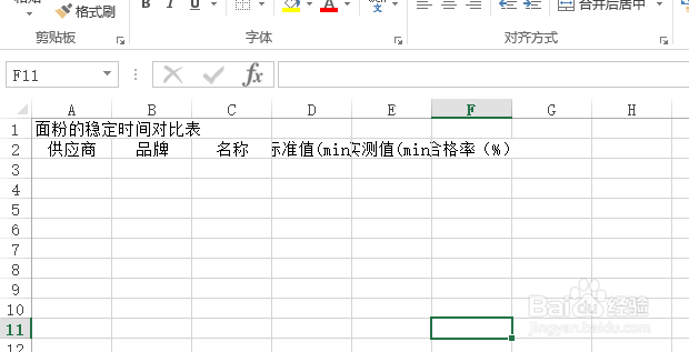 使用Excel怎样创建面粉的稳定时间对比表
