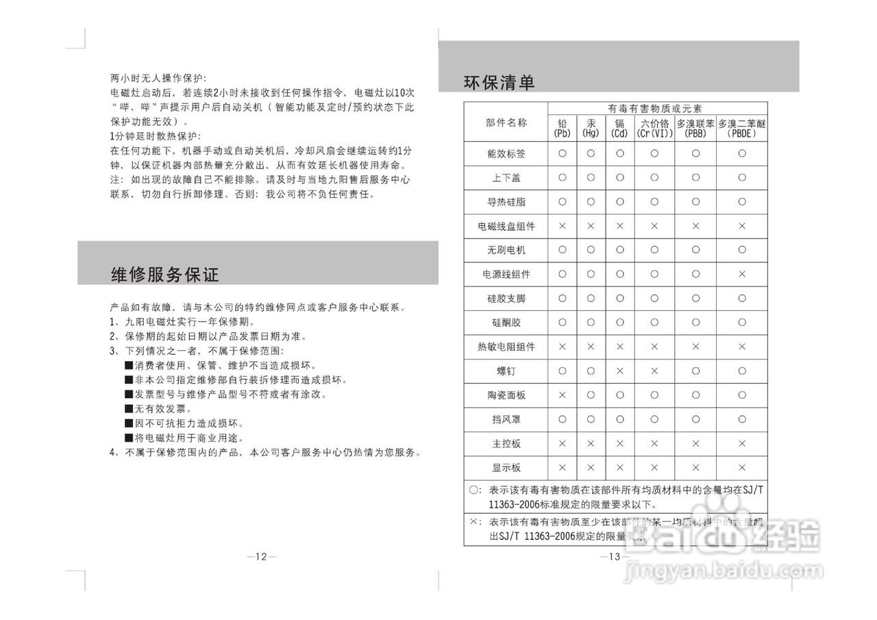 九阳电磁炉JYC-21FS22型使用说明书