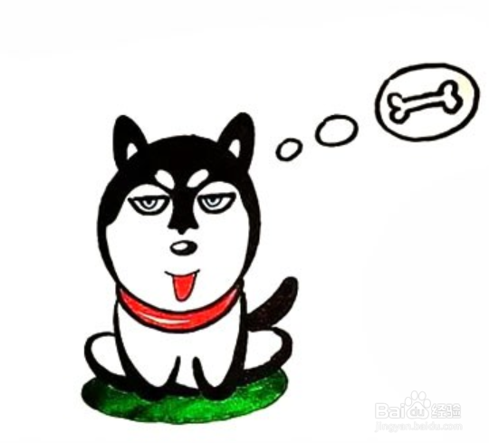想吃骨头的哈士奇简笔画