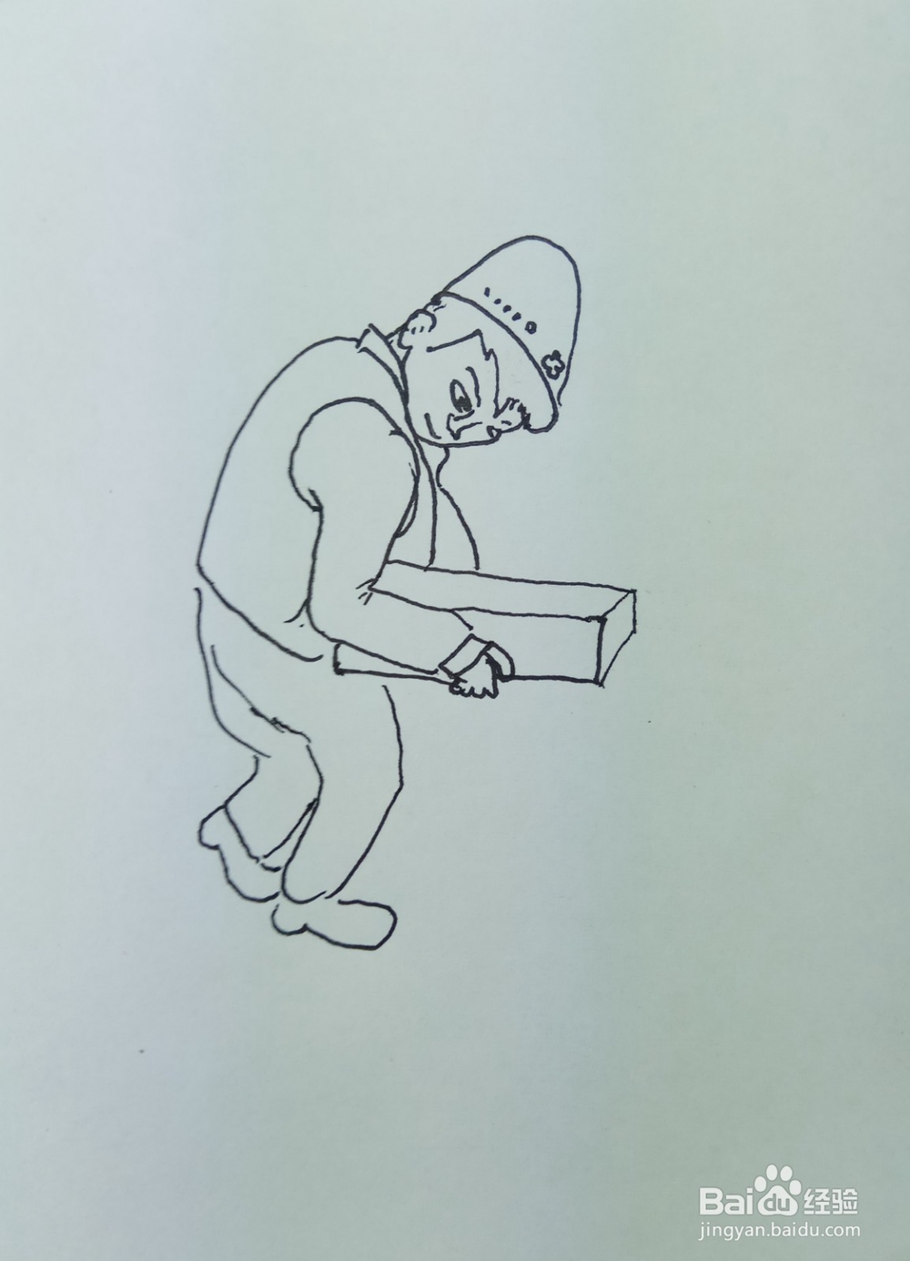 怎样画简笔画“搬锁箱的工人”?