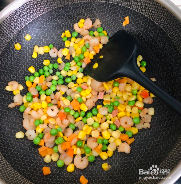 玉米豌豆炒虾仁的做法