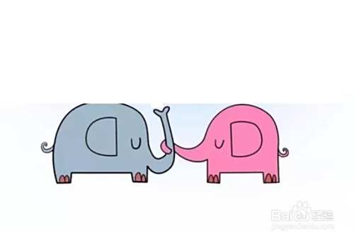 如何用简笔画两只可爱的大象