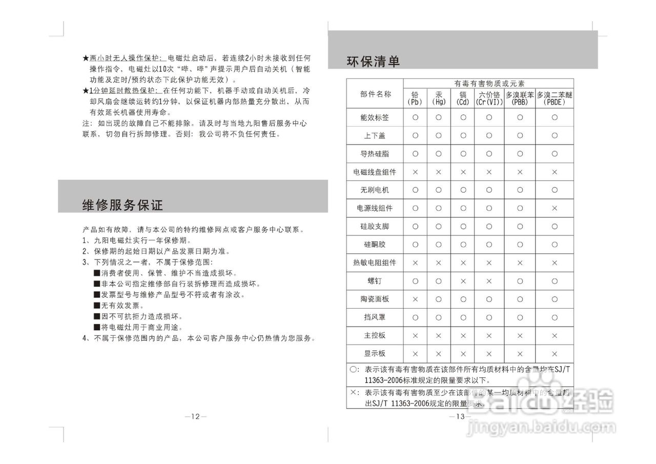 九阳电磁炉JYC-21ES17型使用说明书