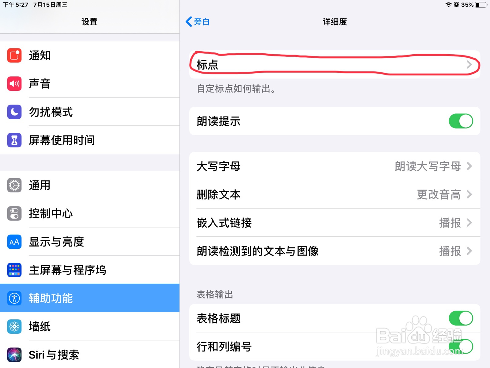 iPad怎么在旁白设置标点的系统群组
