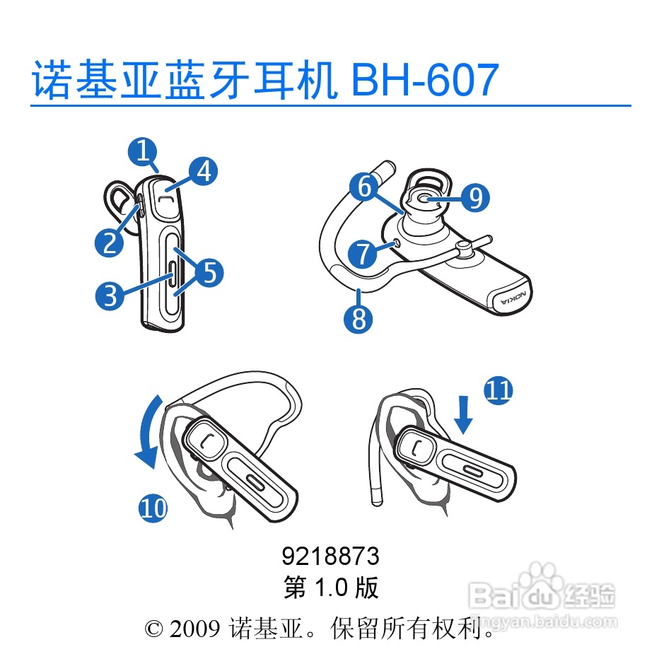 诺基亚BH-607蓝牙耳机说明书:[1]