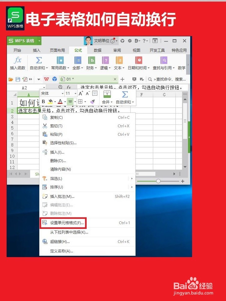 设置电子表格内容自动换行
