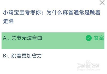 为什么麻雀通常是跳着走路?蚂蚁庄园