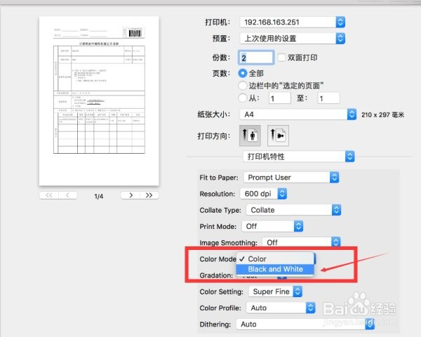 如何设置黑白打印