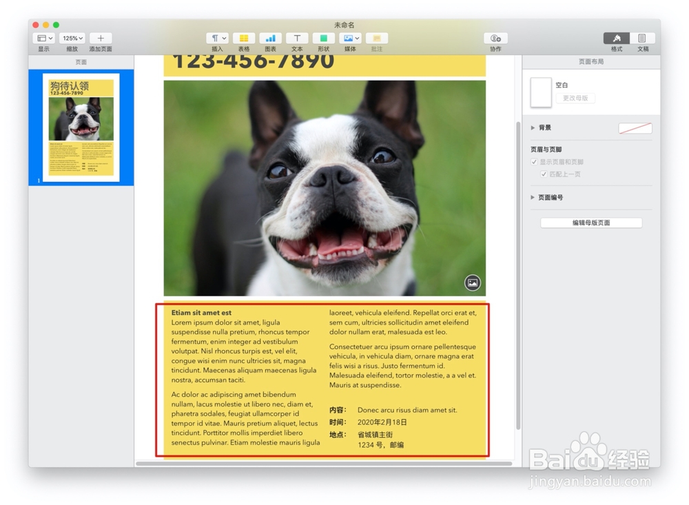 Pages文稿如何制作失物招领传单模板