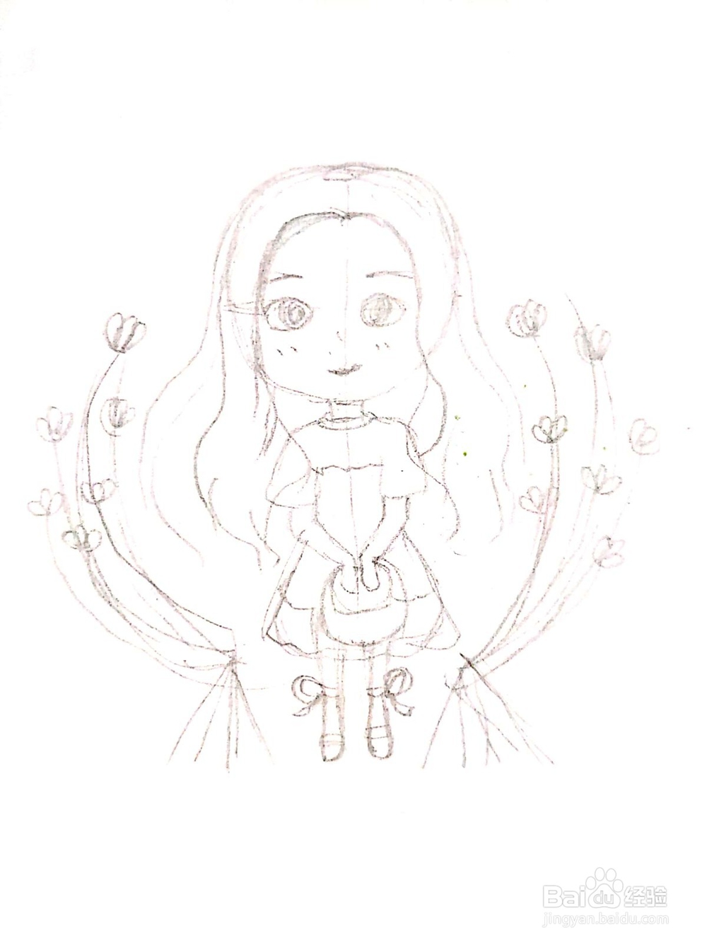 简笔画:可爱落叶女孩简笔画