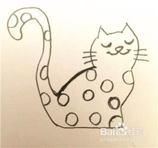 怎么画一只圆形斑纹猫的简笔画？