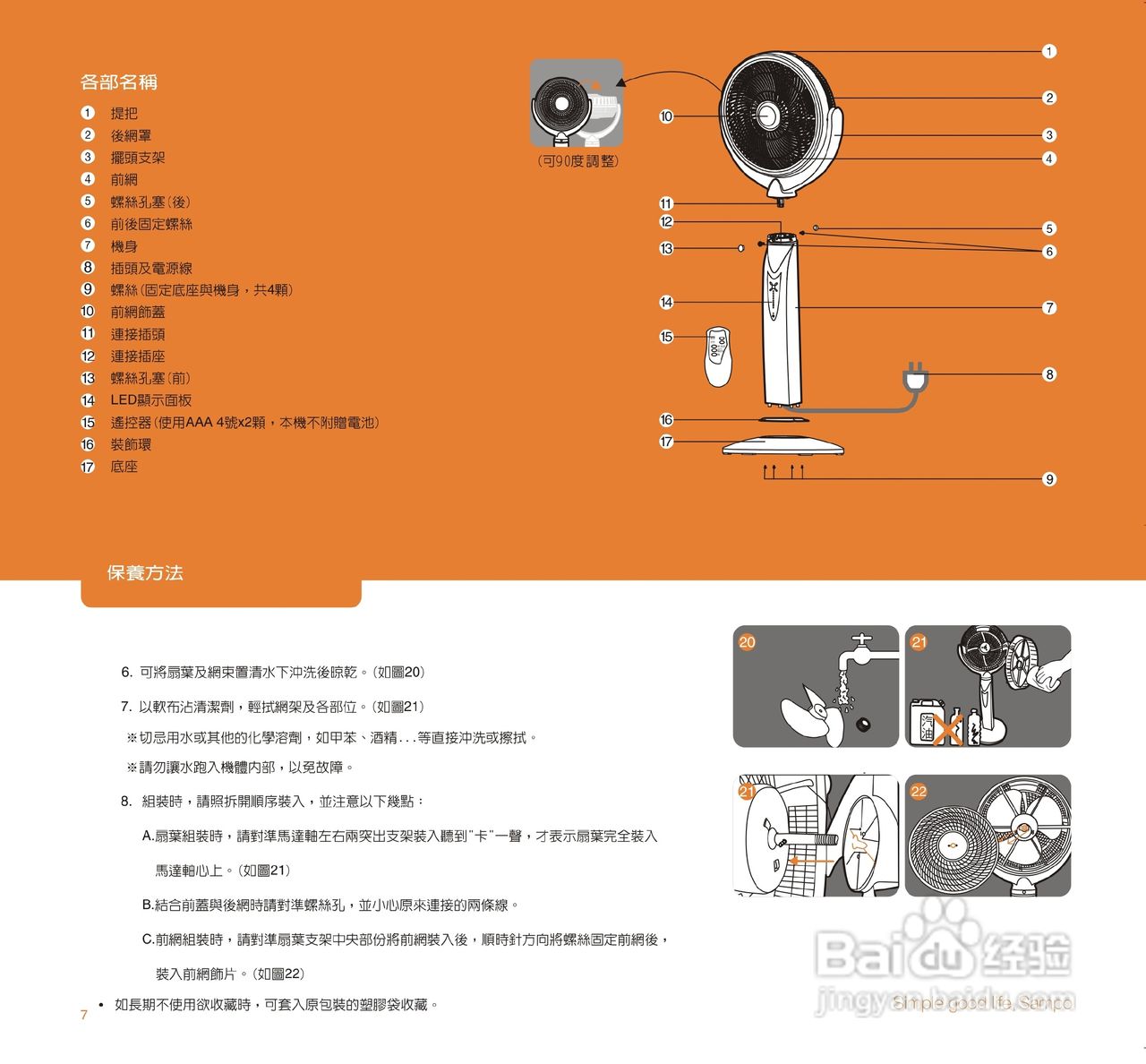 声宝SKS-L1012RL型12吋遥控空气循环扇说明书