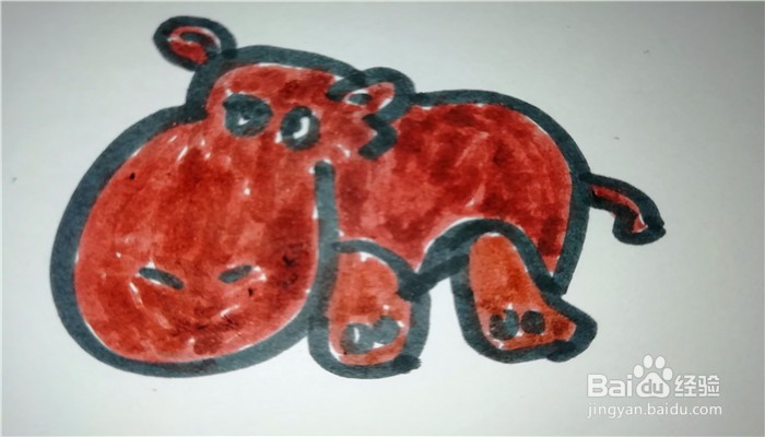 怎么样用简笔画画笨重的河马