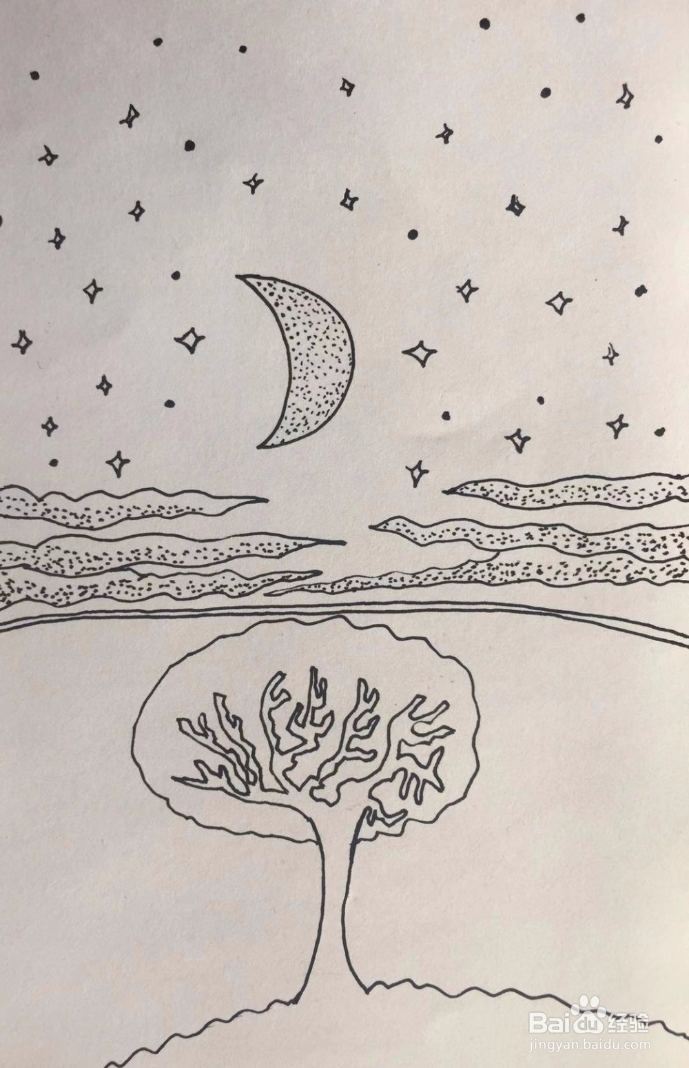 茉莉水彩手绘之月色河滩