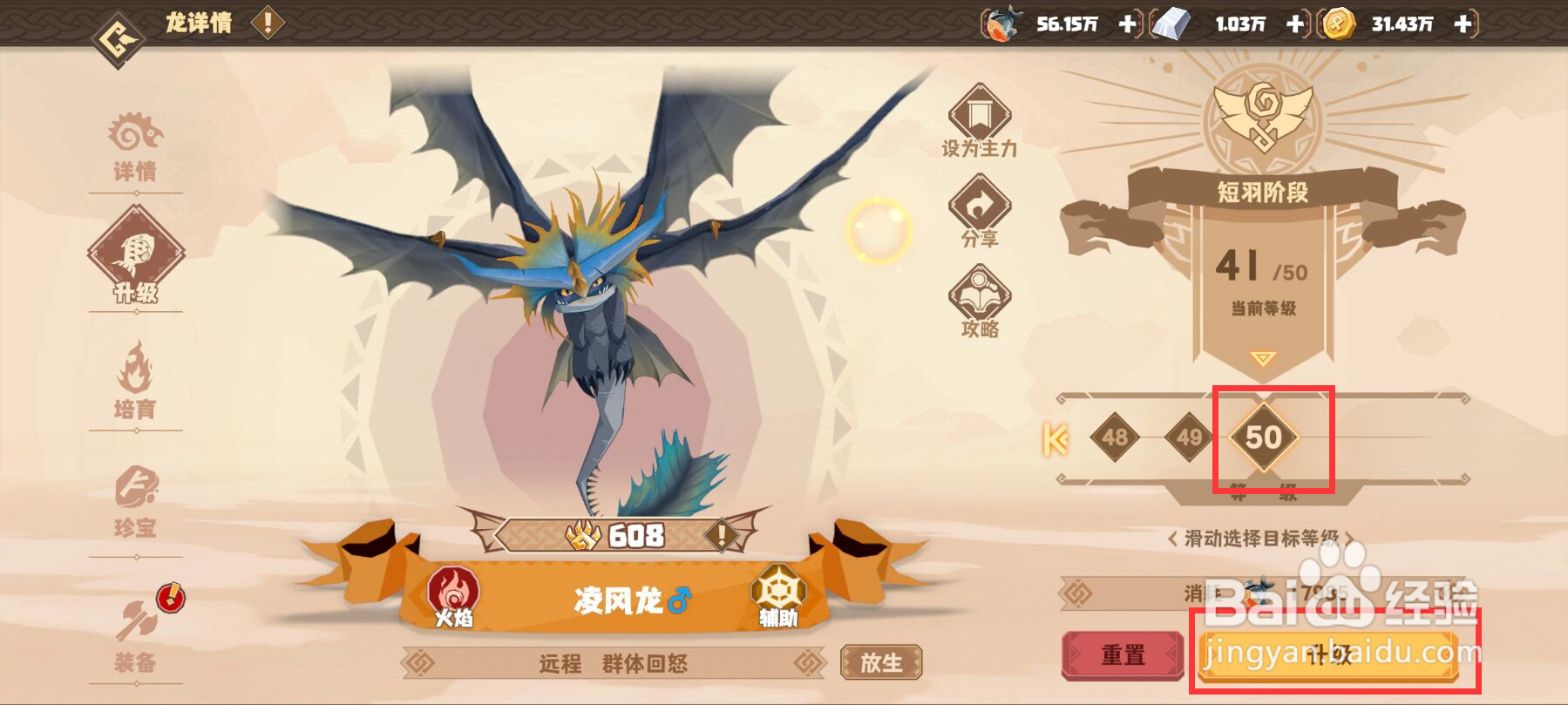 驯龙高手旅程凌风龙怎么升到50级？