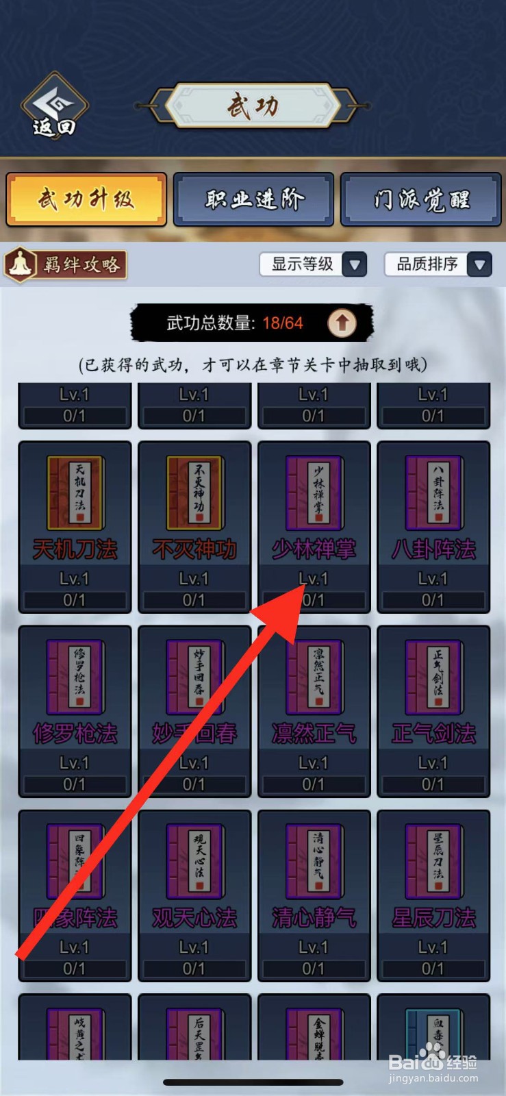 剑侠风云如何查看武功少林禅掌？