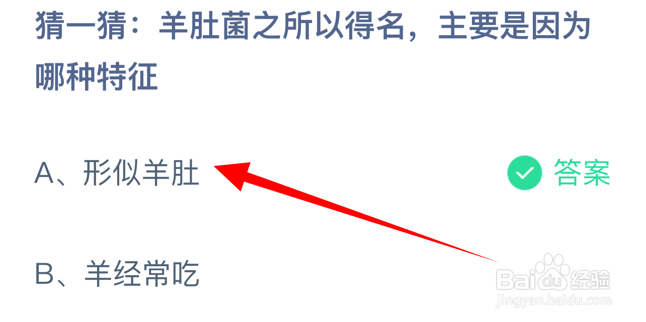 蚂蚁庄园羊肚菌之所以得名是因为哪种特征？