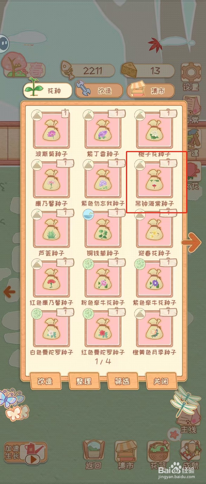 花店物语如何查看吊钟海棠种子的适宜季节