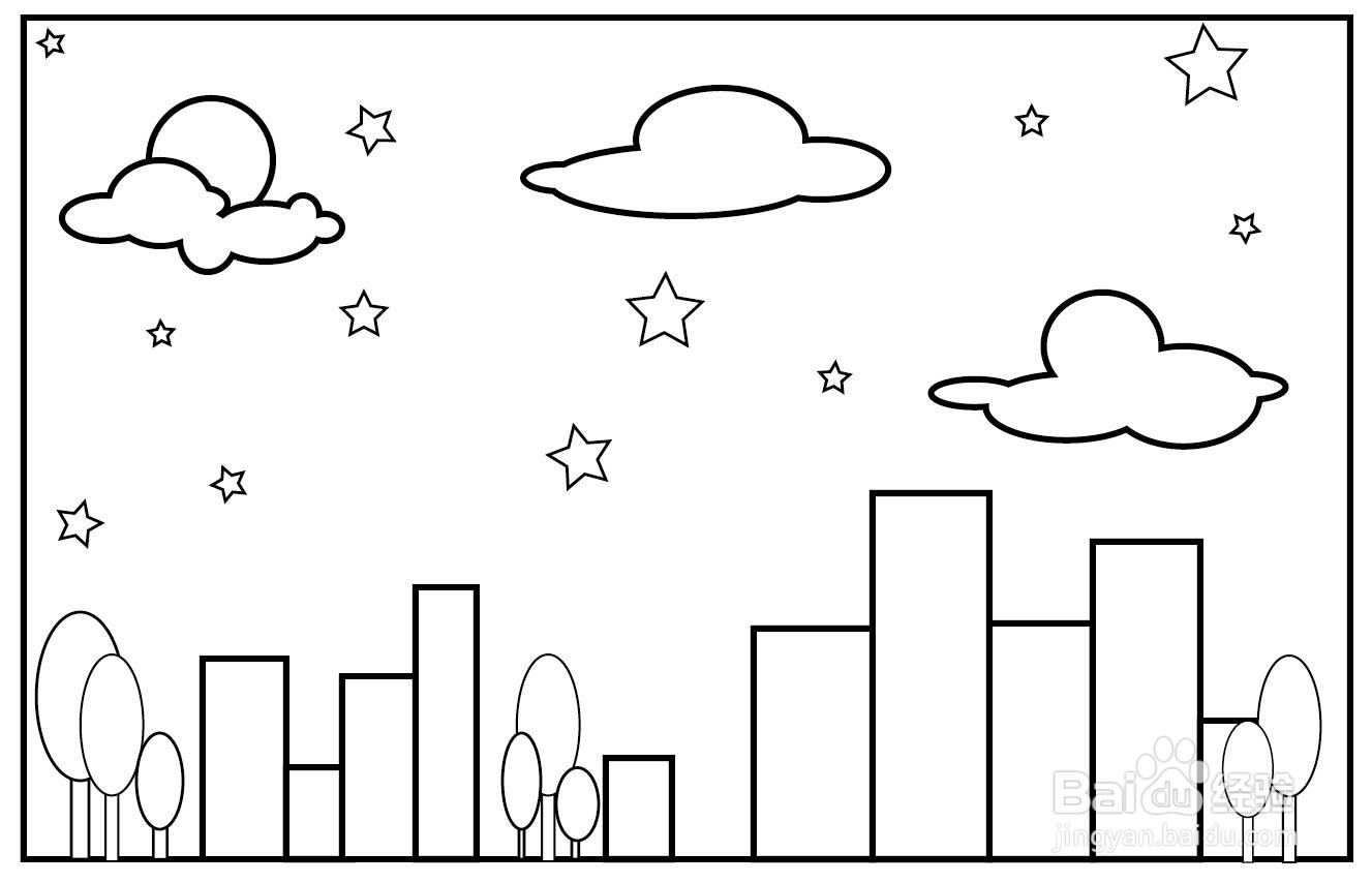 简笔画:城市夜景