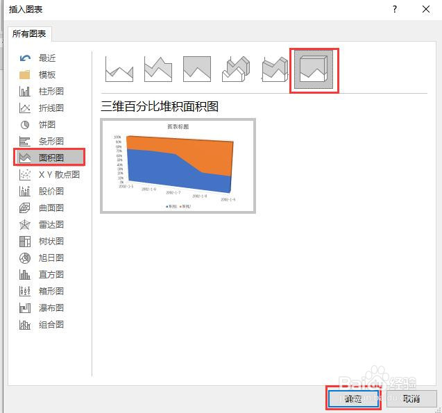 PPT文档中怎么插入一个三维百分比堆积面积图